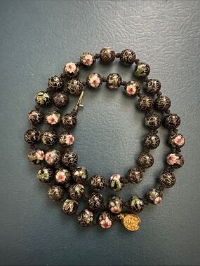 Vintage Black Cloisonne Necklace